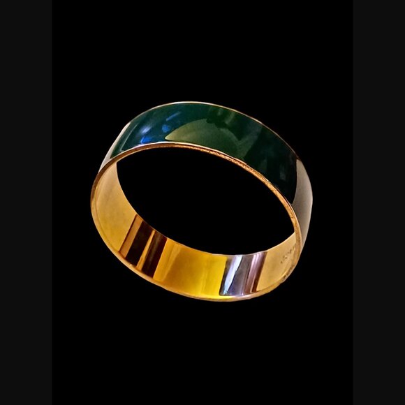 J.crew Gold Tone Green Enamel 7.75" Chunky Bangle Bracelet - Picture 6 of 7